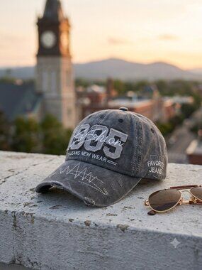 Vintage 1985 Denim Baseball Cap - Gray Washed Jeans Trucker Hat - Retro style